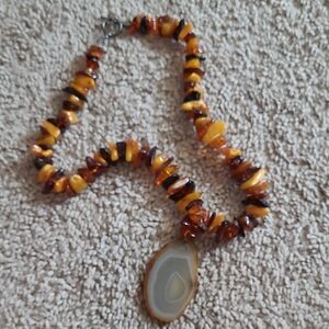 Faux Amber and Agate Beaded Necklace